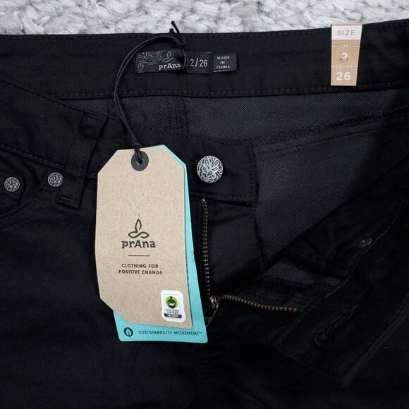 Prana Kara Rolled Skinny Jeans Black Size 2 26 Stretch Cuffed Low Rise - Picture 6 of 12